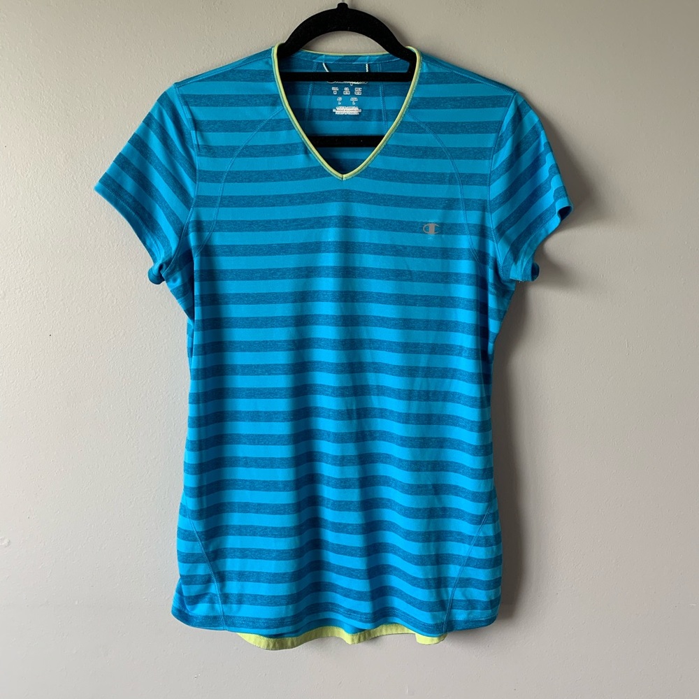 Champion blue striped V neck active top